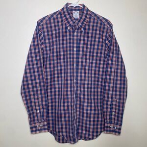 Brooks Brothers Regent Non Iron Mens Medium Blue Red Plaid Button Down
